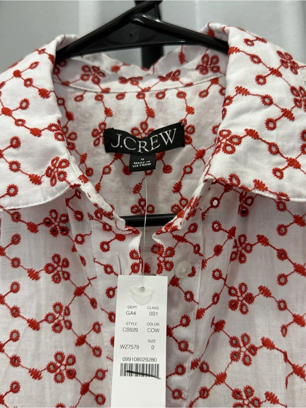 J.Crew Mini Eyelet Red White Shirt Dress Size 0 NWT Feminine